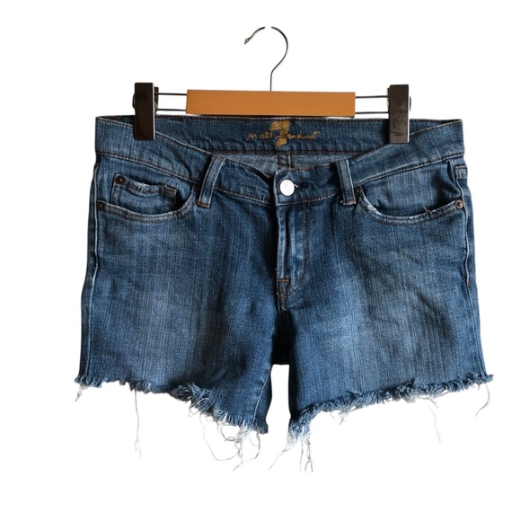 7Fam Cut-off Denim Shorts Size 28 Repurposed Frayed - Picture 11 of 11